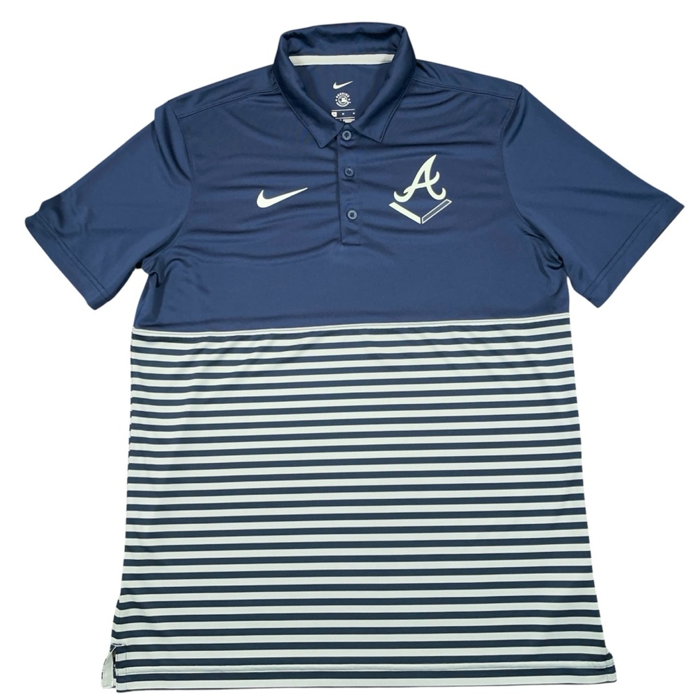 Nike Atlanta Braves Dri Fit Polo Men’s M Navy Striped MLB